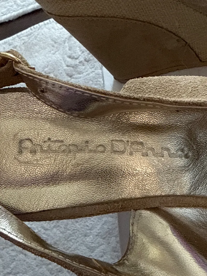 ANTONIO D'ANNA Damen Keilabsatz Sandaletten Beige Gr. 38 Wildleder 3