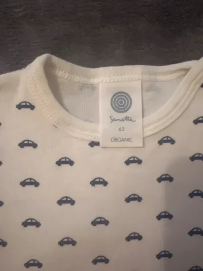 Sanetta Baby Body Langarm Gr. 62 Weiß Autos Muster Bio Organic