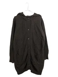 Anne L. Strickjacke Damen Zopfmuster Cardigan Kapuze Braun Gr. L 1