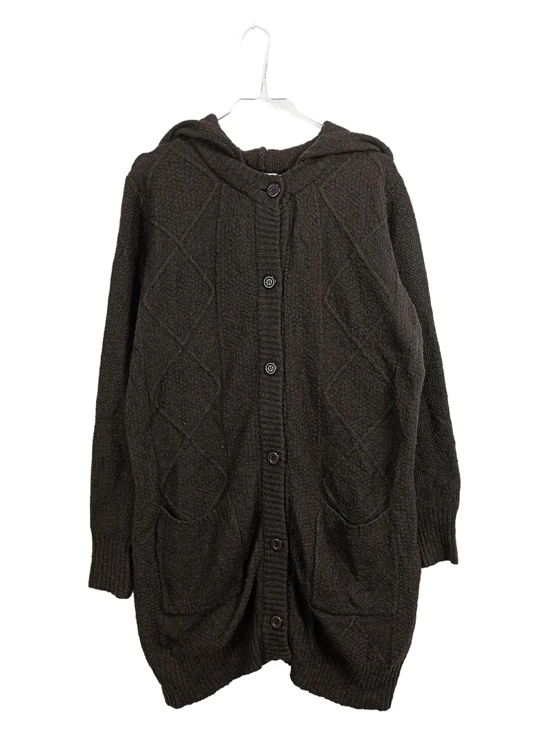 Anne L. Strickjacke Damen Zopfmuster Cardigan Kapuze Braun Gr. L 1