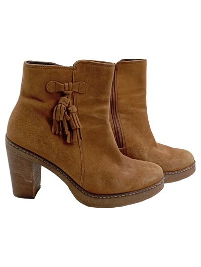 Gabor Damen Stiefeletten Wildleder Braun Quaste Gr. 37 Blockabsatz