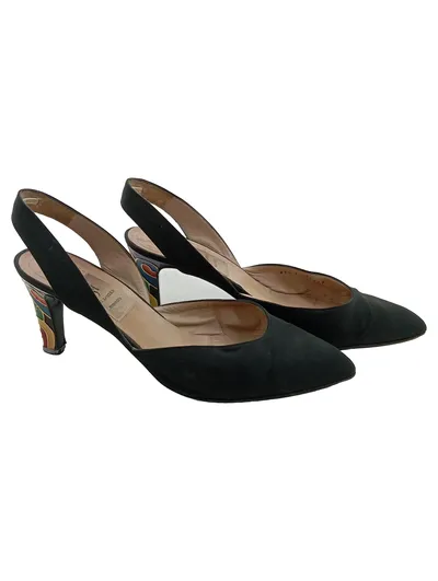 Di Sandro Slingback Pumps Damen Gr. 41,5 Schwarz Bunt Absatz Made in Italy