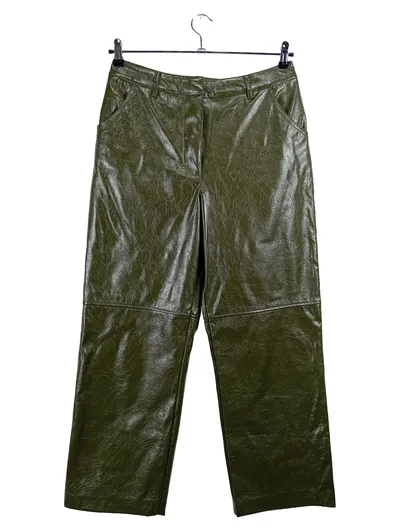 Costes Studio Kunstleder Hose Wide Leg Oliv Damen Gr. L W31 Lederoptik