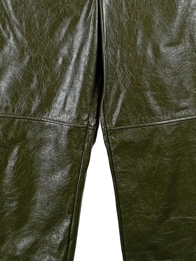 Costes Studio Kunstleder Hose Wide Leg Oliv Damen Gr. L W31 Lederoptik 3