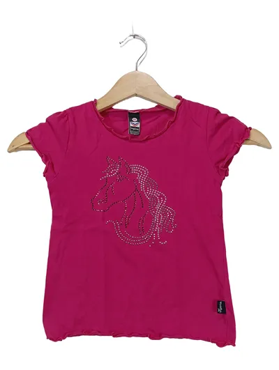 Trigema Mädchen T-Shirt Gr. 104 Pink Baumwolle Tiermotiv Strass Rüschen