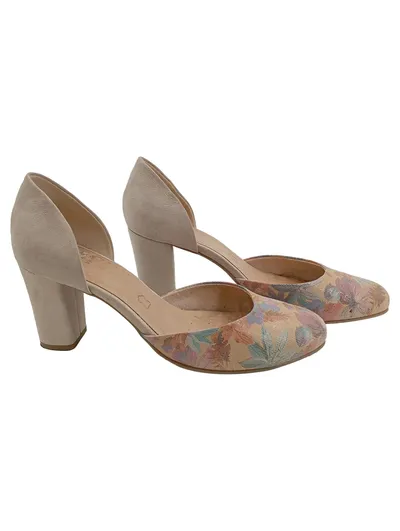 Caprice On Air Pumps Damen Gr. 41,5 Beige Blumenmuster Blockabsatz Leder