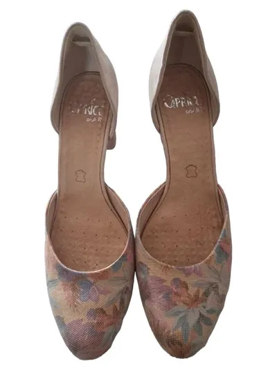 Caprice On Air Pumps Damen Gr. 41,5 Beige Blumenmuster Blockabsatz Leder
