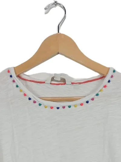 Boden Damen T-Shirt Weiß Gr. S Bunte Pompom-Details Kurzarm
