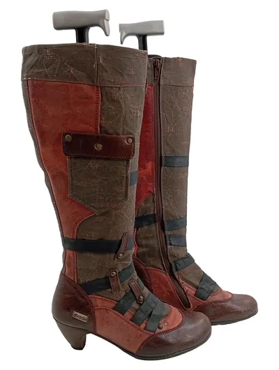 DKODE Damen Stiefel Leder Vintage Strukturmuster Mehrfarbig Gr. 38