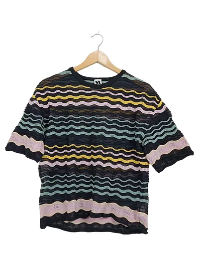 M Missoni Damen T-Shirt Mehrfarbig Gestreift Lochmuster Baumwolle Gr. 44