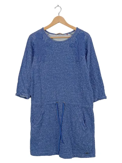 EDC Damen Sweatkleid Gr. M Blau Meliert Spitze Baumwolle Casual