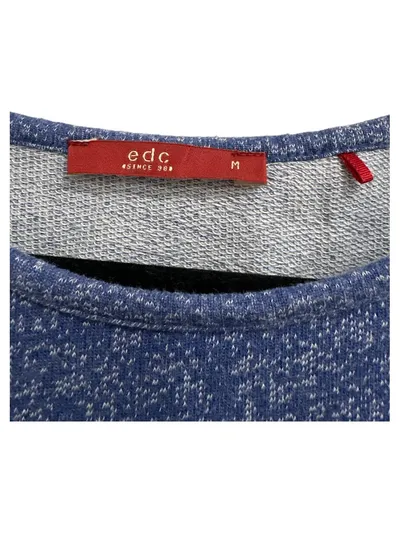 EDC Damen Sweatkleid Gr. M Blau Meliert Spitze Baumwolle Casual