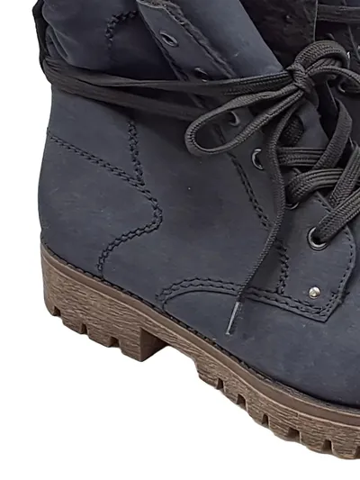 Rieker Damen Stiefel Boots Gr. 40 Blau Gefüttert Schnürung Winter