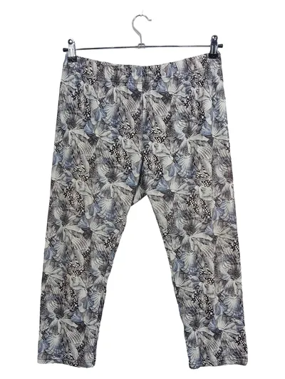 Boule Damen Leggings XL Blumen-Print Grau Blau Stretch Hose