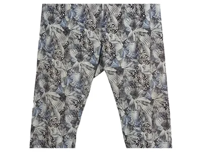 Boule Damen Leggings XL Blumen-Print Grau Blau Stretch Hose