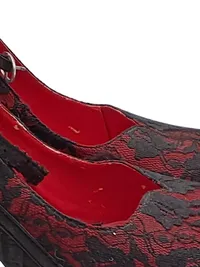 Bettie Page Damen Pumps Gr. 37 Schwarz Rot Spitze Schleife High Heels 3