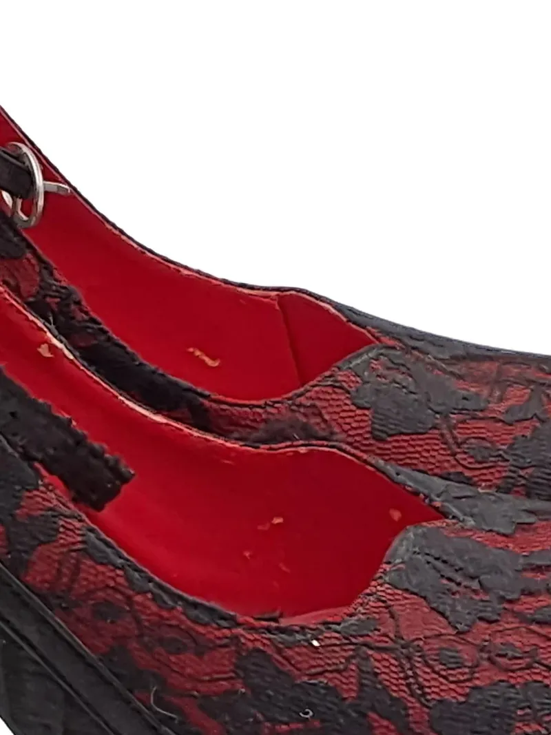 Bettie Page Damen Pumps Gr. 37 Schwarz Rot Spitze Schleife High Heels 3