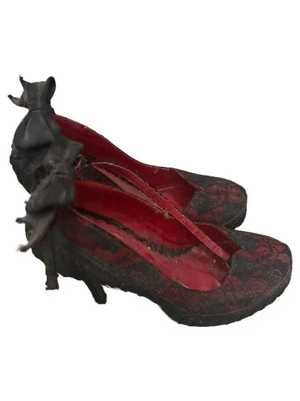 Bettie Page Damen Pumps Gr. 37 Schwarz Rot Spitze Schleife High Heels 4