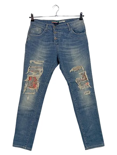 Please Damen Destroyed Jeans Patchwork Used Look Gr. 36 S Blau Italy