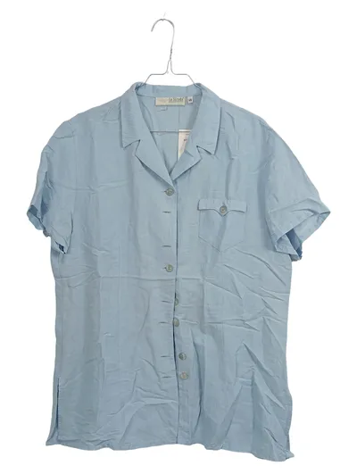 La Strada Damen Hemdbluse Kurzarm Leinen Viskose Blau Gr. 44/XXL