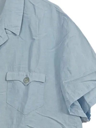 La Strada Damen Hemdbluse Kurzarm Leinen Viskose Blau Gr. 44/XXL