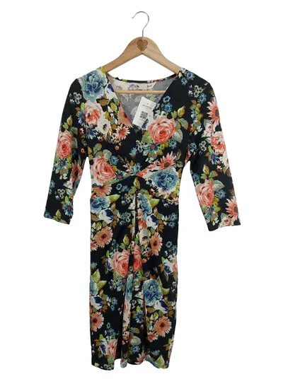 Yumi Damen Kleid Gr. 40/L Blumenmuster Wickeloptik Mehrfarbig
