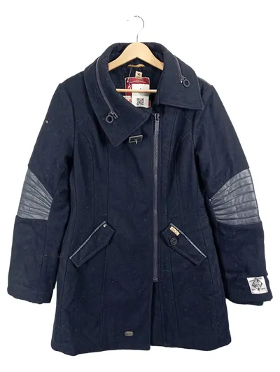 Khujo Damen Wollmantel Wintermantel Blau Gr. XL Lederdetails