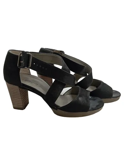 Paul Green Elegante Damen Leder Sandalen Schnalle Blockabsatz Schwarz 36.5