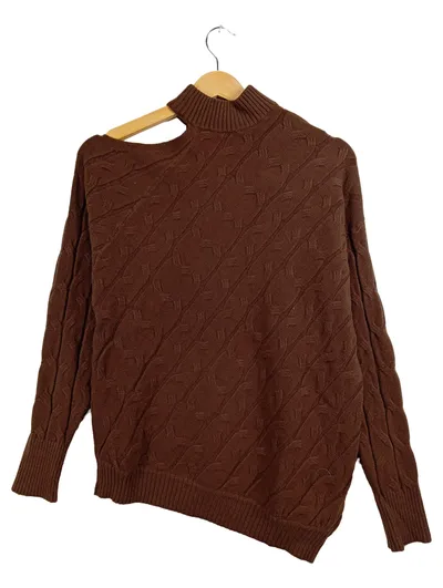 Lumina Damen Pullover Zopfmuster Cut-Out Schulter Braun Gr. L