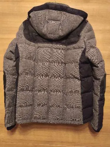 Handstich Herren Winterjacke L 50 Grau Wolle Fischgrät Kapuze Outdoor