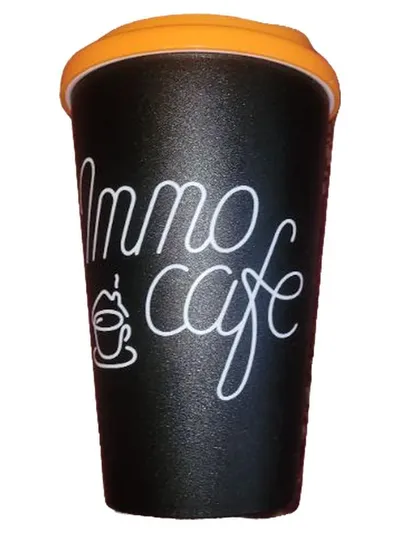 Americano Thermobecher Schriftzug Logo Print Kunststoff Schwarz 14cm