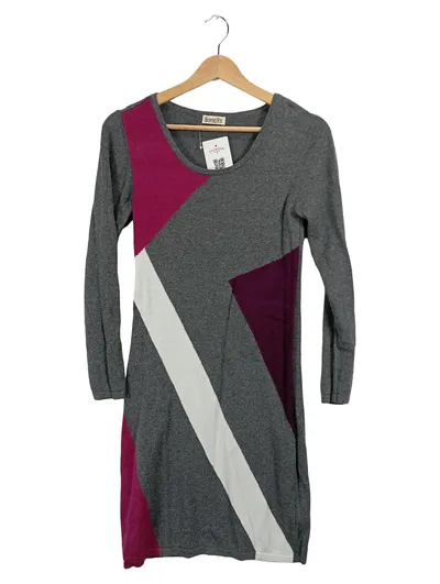 Boysen's Strickkleid Damen Gr. XS 34 Grau Grafisch Asymmetrisch Midikleid