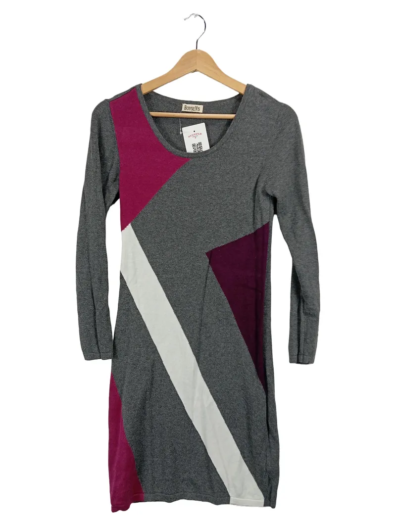 Boysen's Strickkleid Damen Gr. XS 34 Grau Grafisch Asymmetrisch Midikleid 1