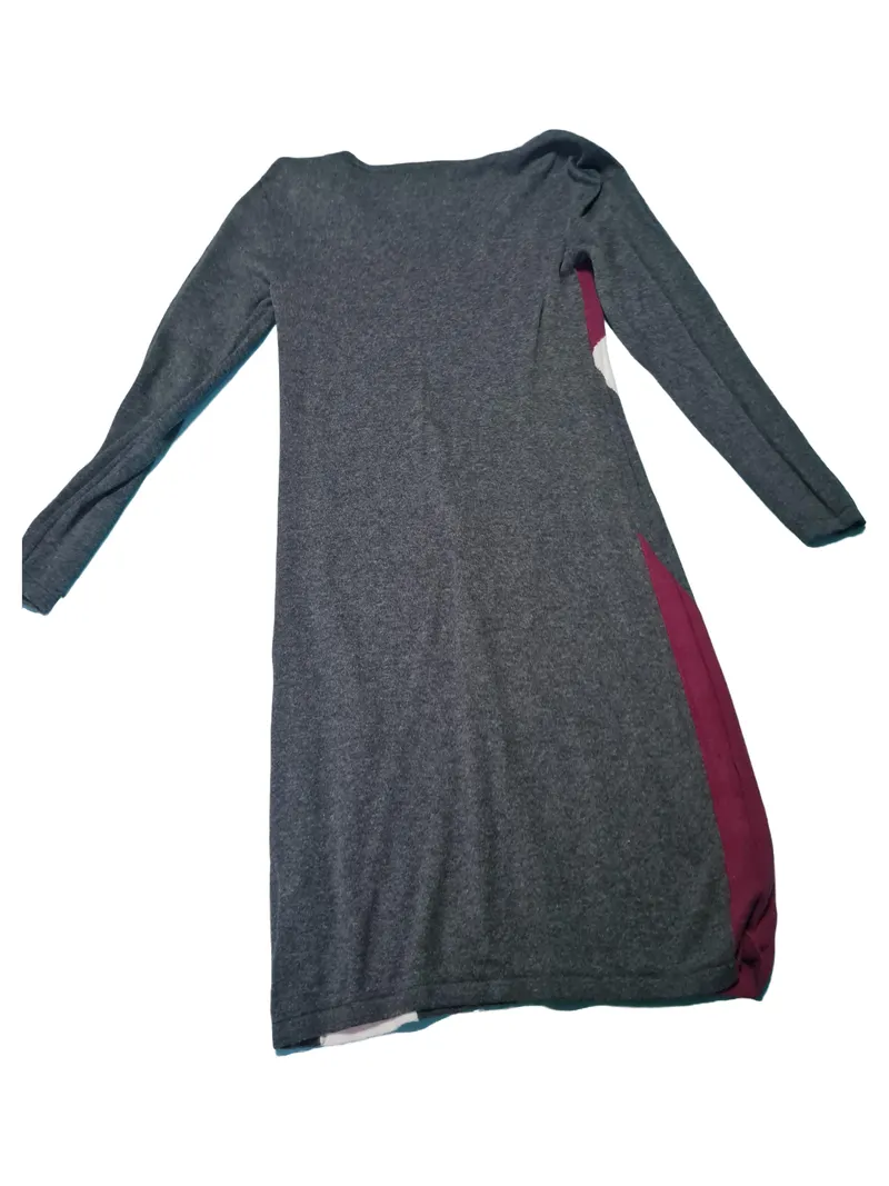 Boysen's Strickkleid Damen Gr. XS 34 Grau Grafisch Asymmetrisch Midikleid 2