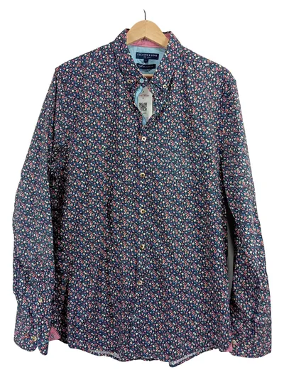 COLOURS & SONS Herren Freizeithemd Blumenmuster Gr. L Blau Baumwolle