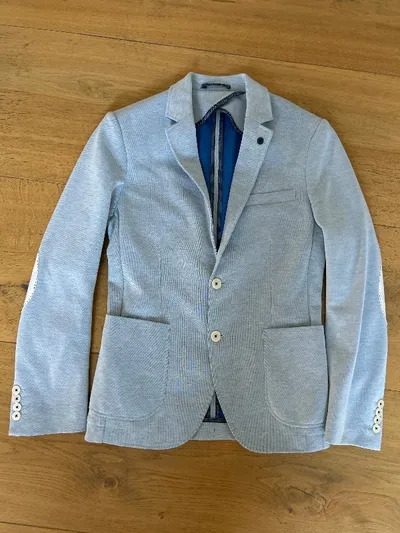 ZARA MAN Herren Sakko Gr. 46 Blazer Freizeitjacke Hellblau Meliert