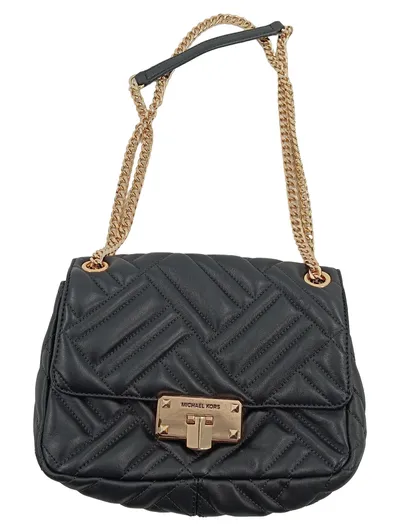 Michael Kors Damen Umhängetasche Schwarz Leder Gesteppt Kettenschulterriemen