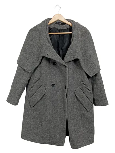 ZARA BASIC Damen Felljacke Grau Meliert Wolle Polyester Gr. M 38