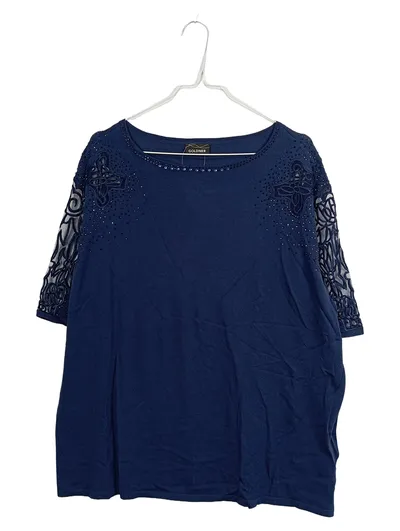 GOLDNER Damen Pullover Elegant Spitze Strass Viskose Blau Gr. 46