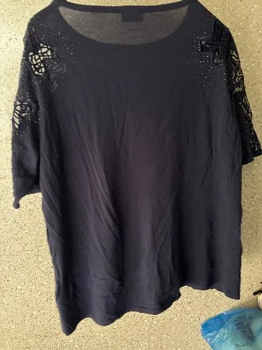 GOLDNER Damen Pullover Elegant Spitze Strass Viskose Blau Gr. 46
