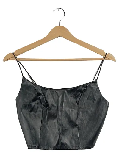ASYOU Damen Bustier Crop Top Schwarz Lederoptik Gr. 38 Träger