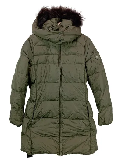 ADD Damen Steppmantel Daunenmantel Gr. M Oliv Kapuze Fellbesatz