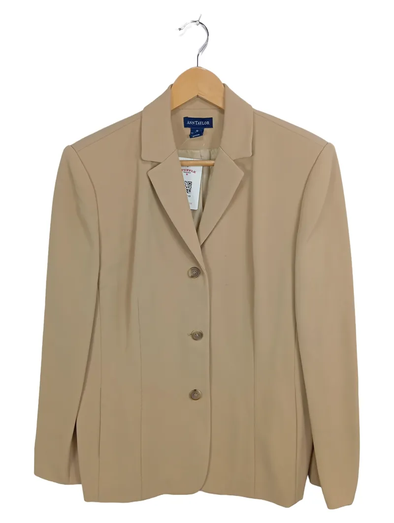 Ann Taylor Damen Blazer Beige Business Anzugjacke Gr. 42/XL Polyester 3