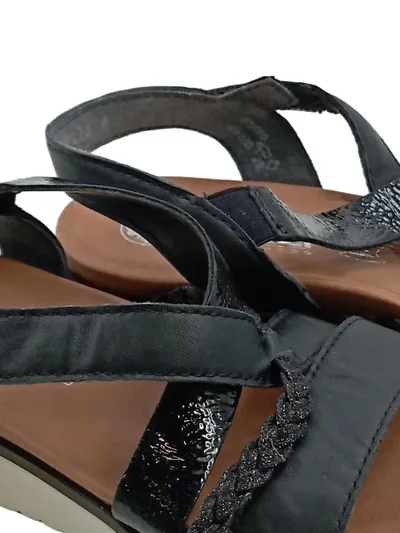 Rieker Antistress Damen Sandalen Klettverschluss Leder Schwarz Gr. 39