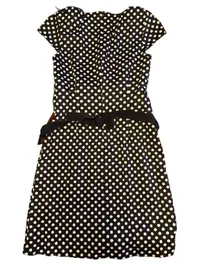Comma Damen Kleid Gr. 36 Blau Weiß Polka Dots Retro mit Gürtel 2