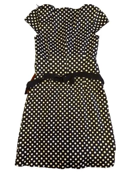 Comma Damen Kleid Gr. 36 Blau Weiß Polka Dots Retro mit Gürtel 2