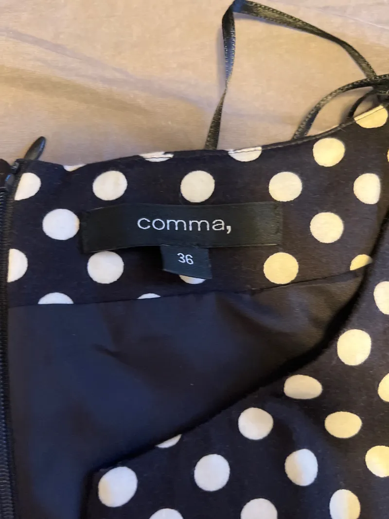 Comma Damen Kleid Gr. 36 Blau Weiß Polka Dots Retro mit Gürtel 5