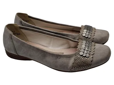 Rieker Ballerinas Damen Grau Leder Synthetik Slip-On Elegant Gr. 41