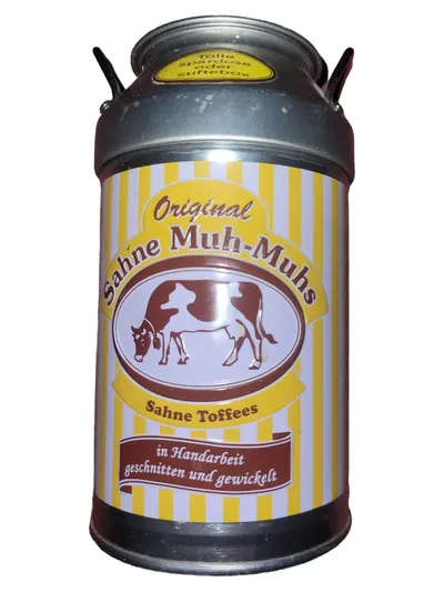 SAHNE MUH-MUHS Milchkanne Spardose Vintage Metall Kuh Motiv Silber