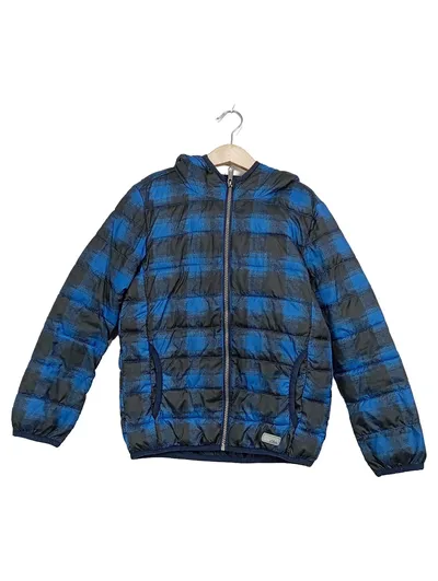 s.Oliver Steppjacke Kinder Gr. 128 Kapuze kariert blau schwarz Polyester